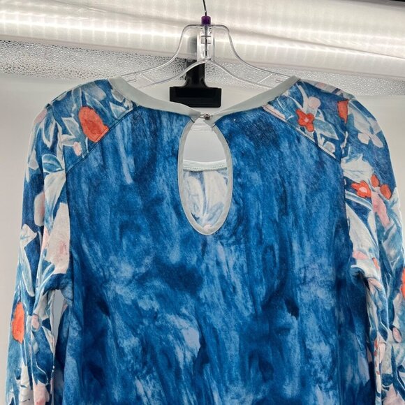 Meadow Rue Women's Long Sleeve Floral Top Blue/Multi Size Medium Keyhole Back - Picture 6 of 9